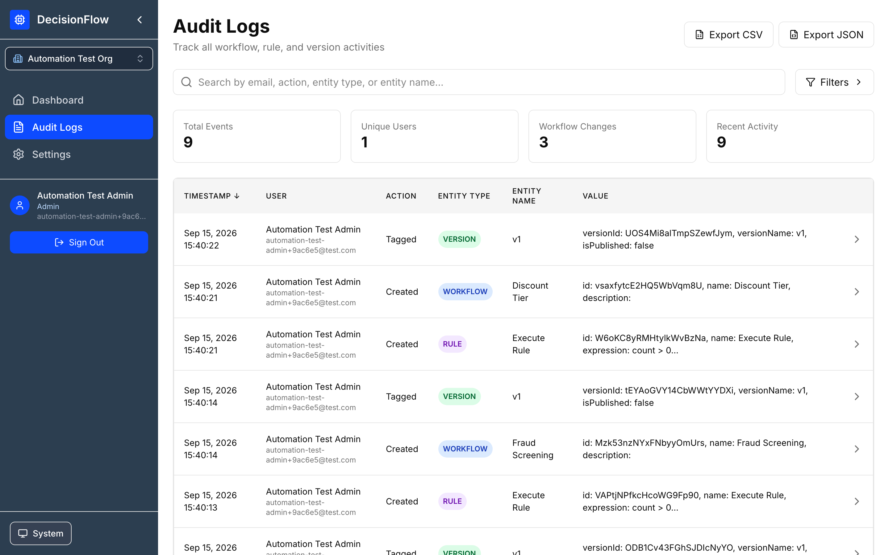 Audit Logs screenshot