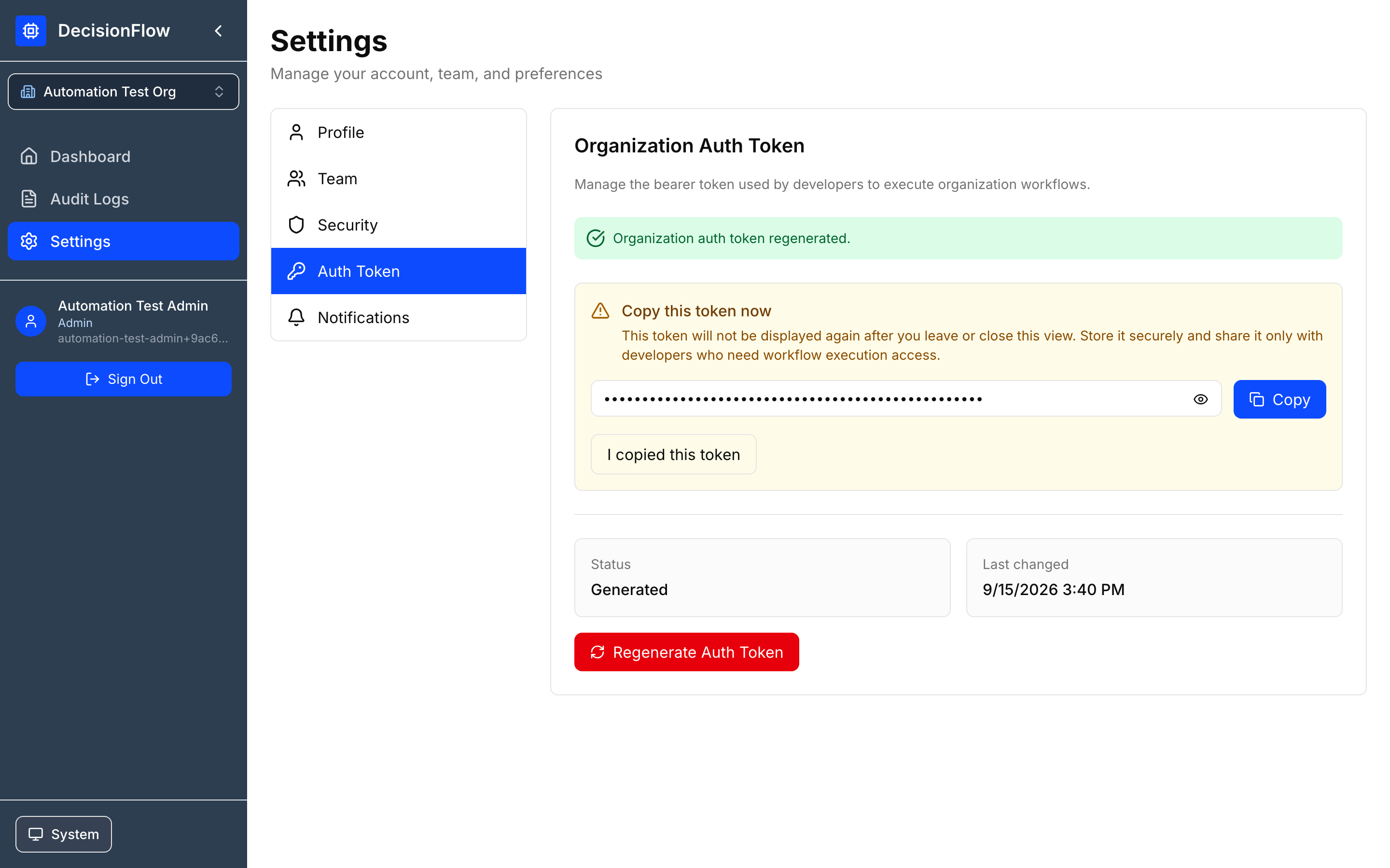Generating Auth Token screenshot