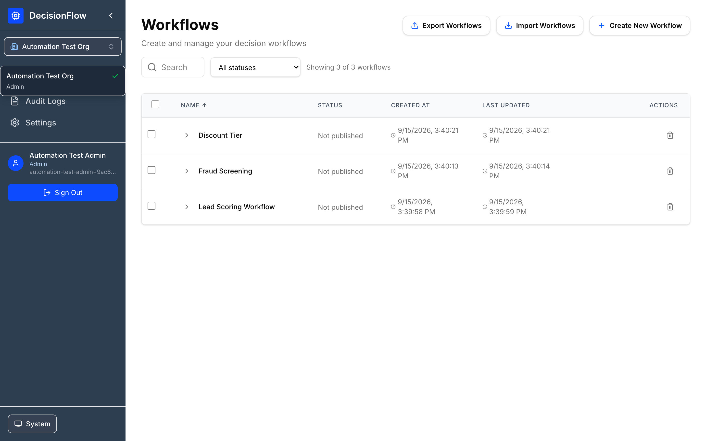Organizations screenshot