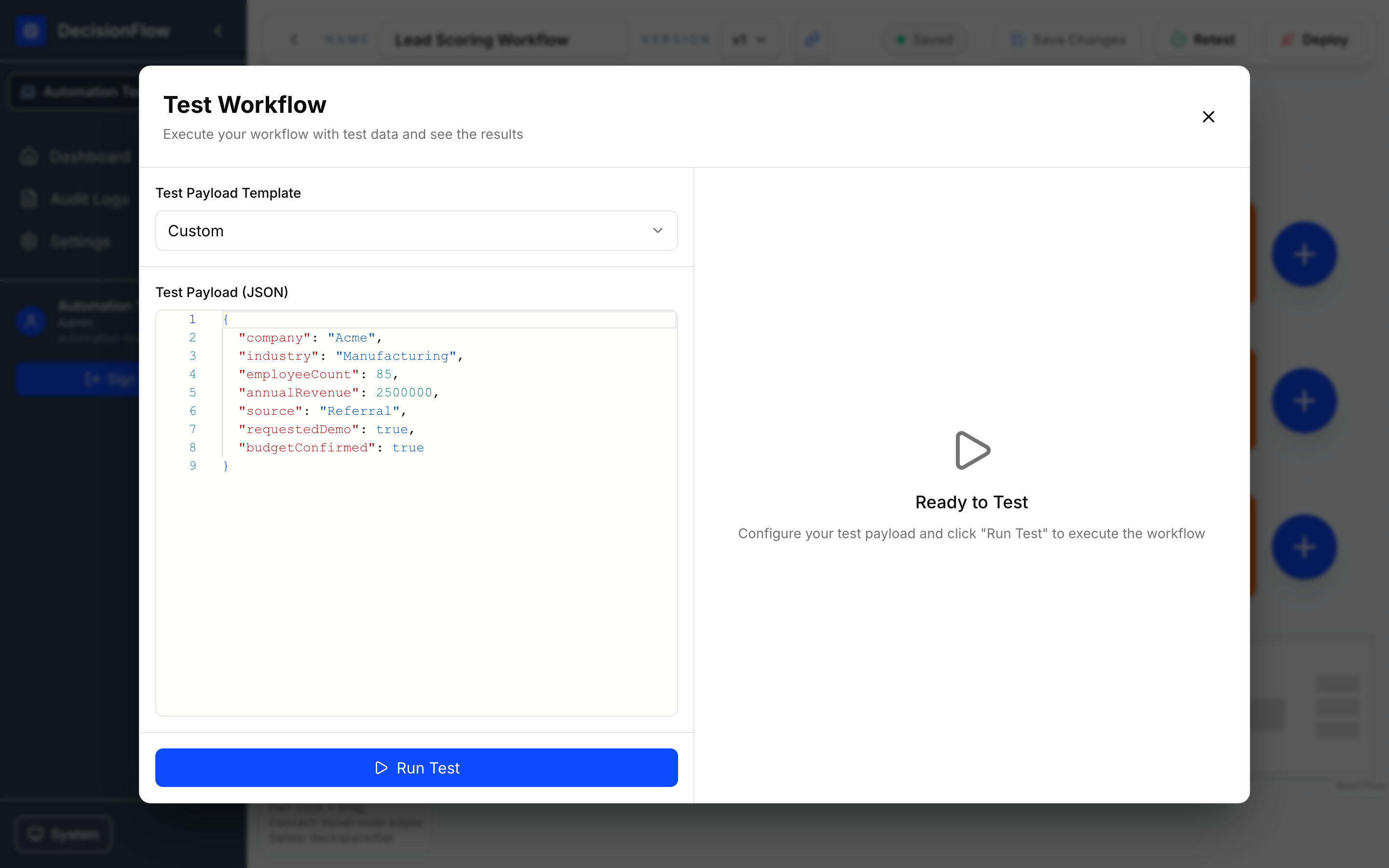 Testing a Workflow screenshot