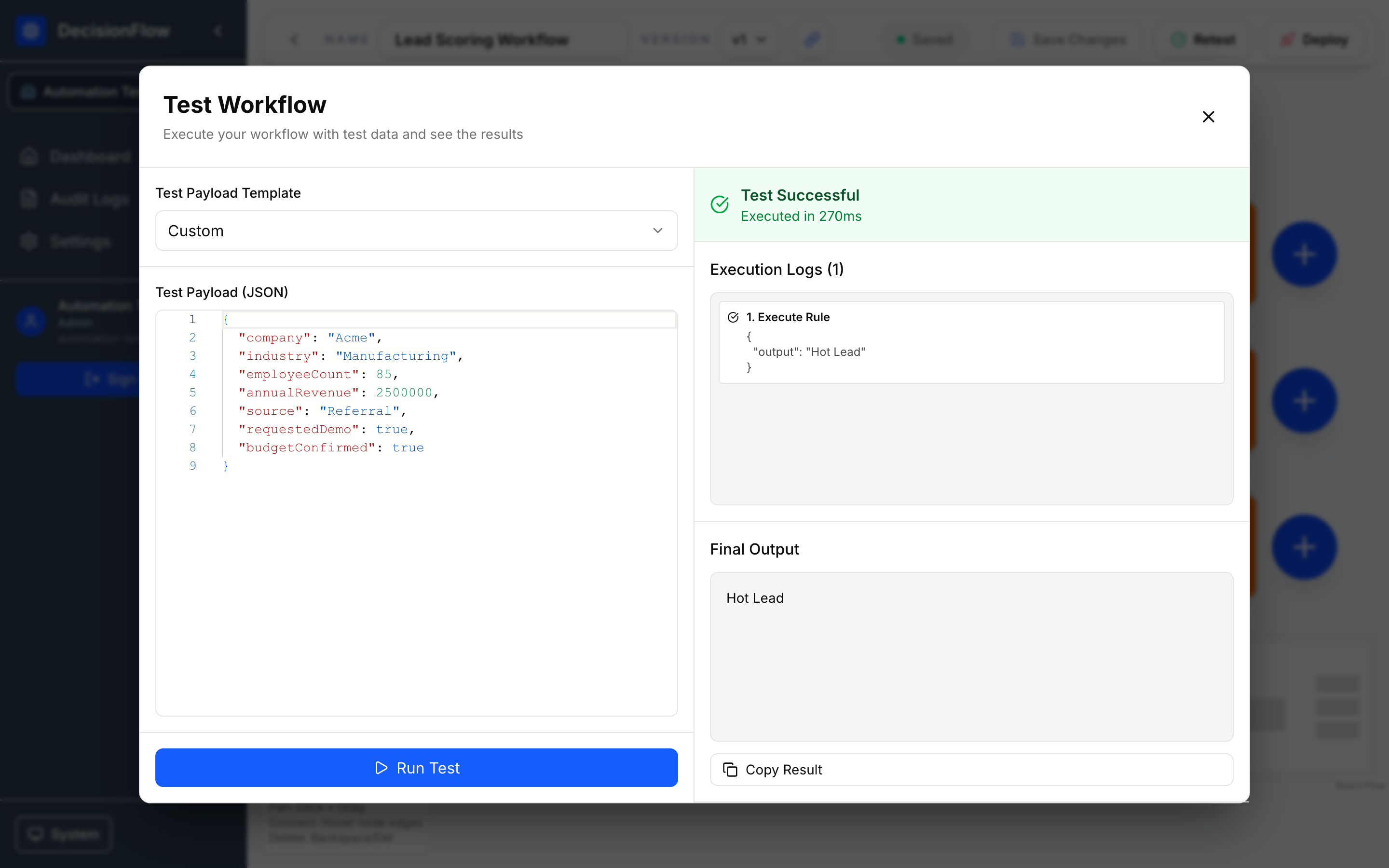 Testing a Workflow screenshot