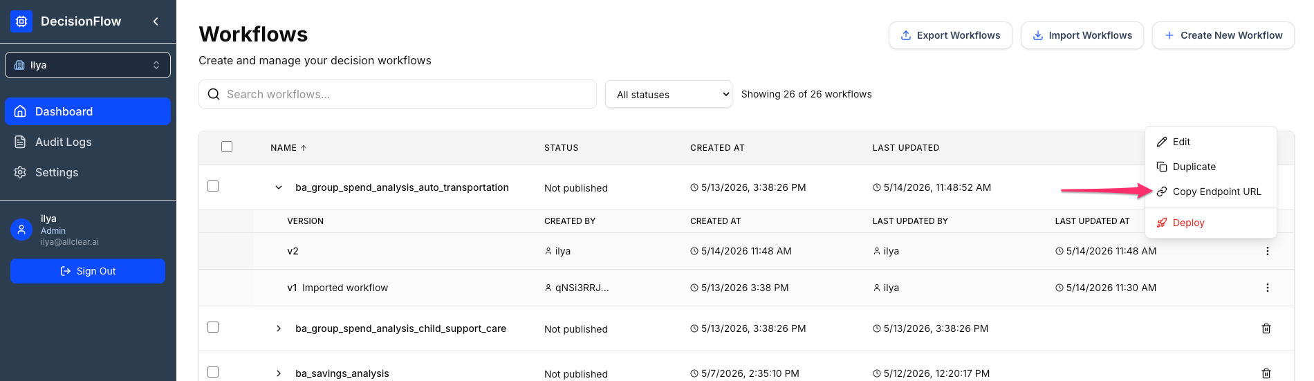 Testing from Postman screenshot