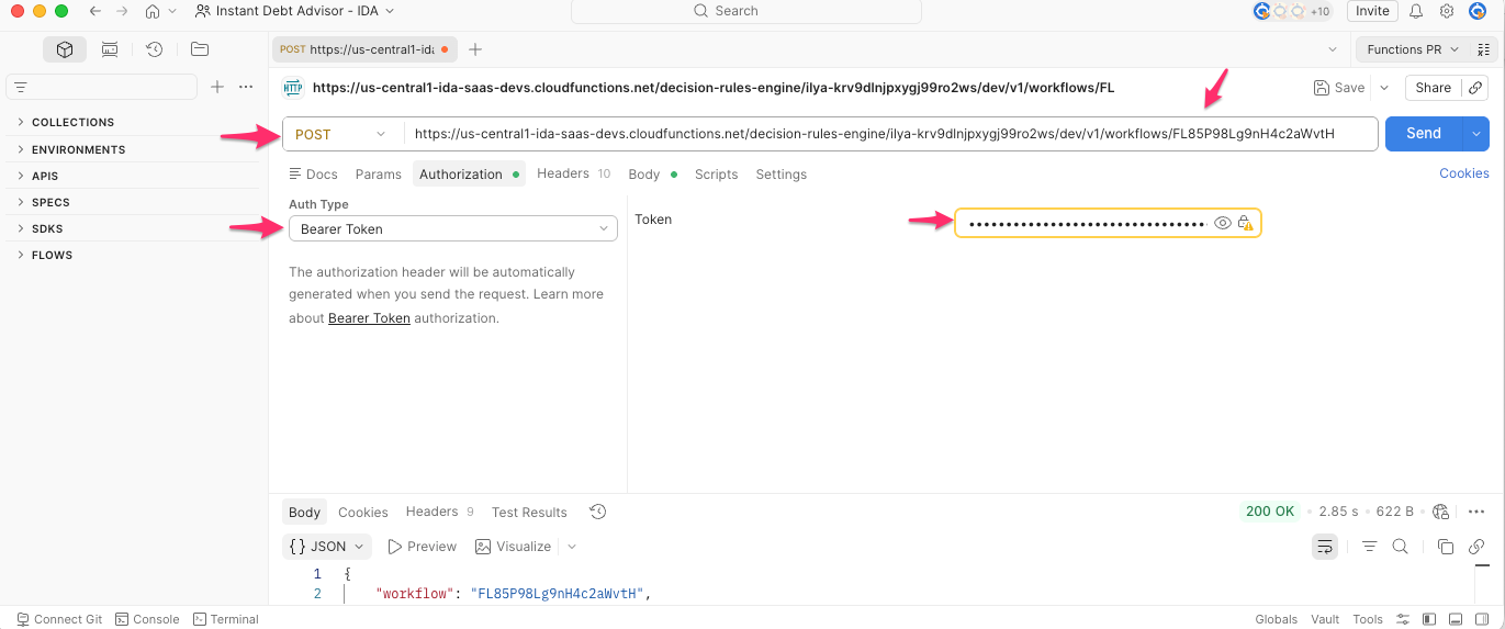 Testing from Postman screenshot