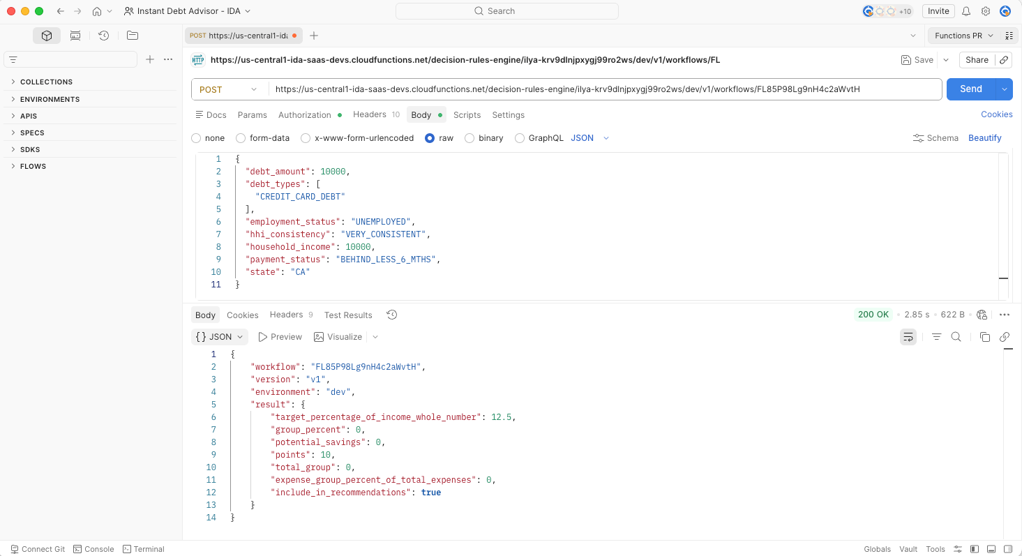 Testing from Postman screenshot